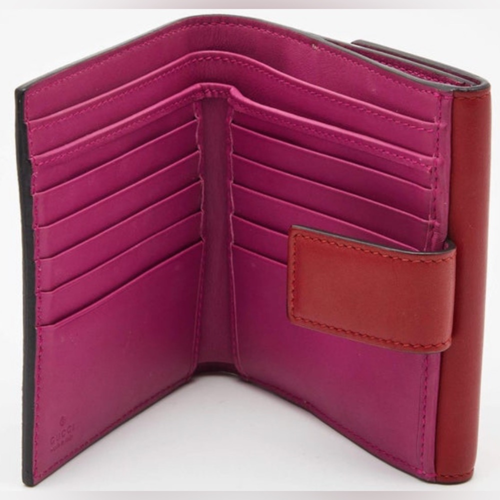 Gucci Red/Pink GG Supreme Coated Canvas and Leather French Flap Wallet - Picture 3 of 3